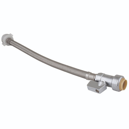 Alltemp 02-07553L, 12'' Steel Hose with Shut Off Valve, 1/2'' Straight Mini Valve x 7/8'' FPT