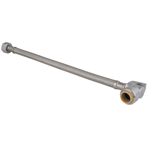 Alltemp 02-07552L, 18'' Steel Hose with Shut Off Valve, 1/2'' Angled Mini Valve x 1/2'' FPT