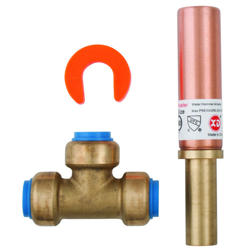 Alltemp 02-07577R, 1/2'' Push-to-Connect Copper and Brass Plumbing Tee with an Integrated Type AA Water Hammer