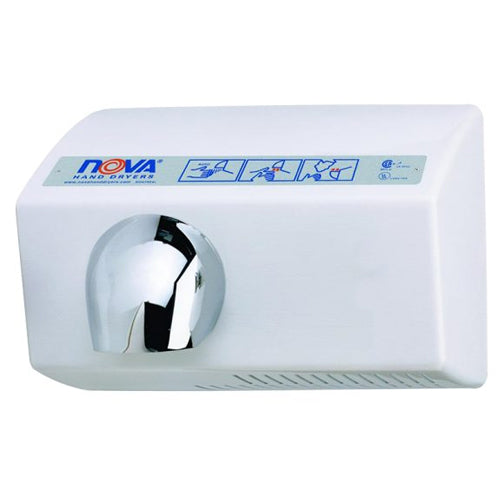 World Dryer 0222, Nova 5 Series Quiet Hand Dryer, 208-240V, Automatic Operation, Surface Mounted, Aluminum, White
