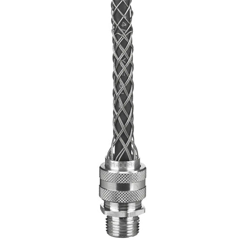 Hubbell 07401023, Strain Relief Deluxe Cord Grip, Straight Male Thread, Stainless Steel Mesh, Liquidtight, 1" NPT, 0.75-0.875" (1.90-2.22 cm)