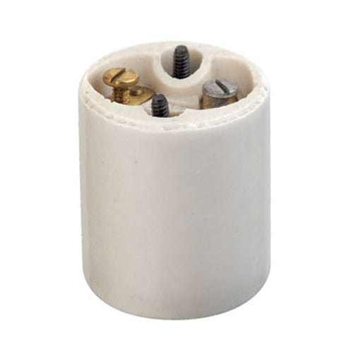 Leviton 10035, Glazed Porcelain Lampholder, Medium Base, One-Piece, Keyless, Incandescent, Mounting Screws, Single Circuit, Back Wired, Spring Center Contact, White