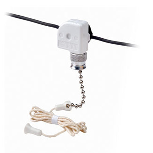 Leviton 10041-500, Single Pole Pull Chain Switch, Industrial Grade, Compact, Single Circuit, Black Leads, Sequence ON-OFF, 6A-125V AC, 3A-125V AC-L, 3A-250V AC