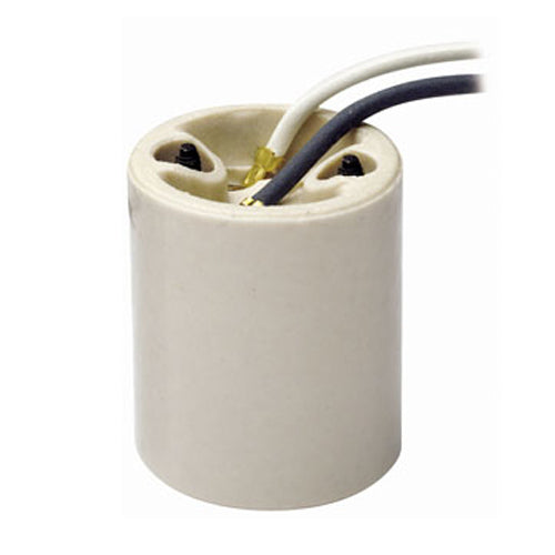 Leviton 10085, Glazed Porcelain Lampholder, Medium Base, One-Piece, Keyless, Incandescent, Mounting Screws, Single Circuit, Back Wired, White