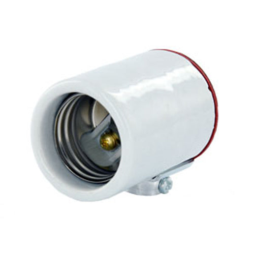 Leviton 10091, Glazed Porcelain Lampholder, Medium Base, One-Piece, Keyless, Incandescent, Side Outlet, Single Circuit, White