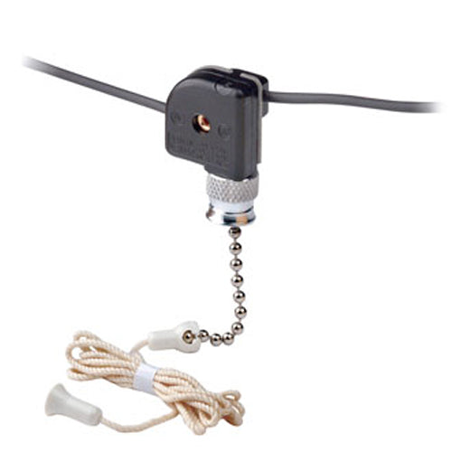 Leviton 10097-8, Single Pole Pull Chain Switch, Industrial Grade, Compact, Single Circuit, Black Leads, Sequence ON-OFF, 1A-125V T, 3A-125V, 1A-250V