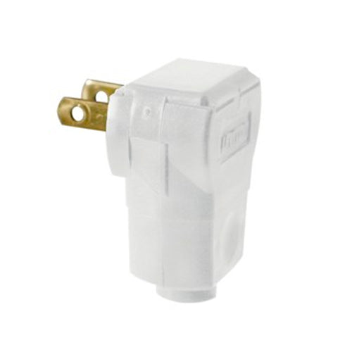 Leviton 101AN-W, Non-Polarized Angle Plug, 15A 125V, NEMA 1-15P, 2-Pole, 2-Wire, White, 2 Packs