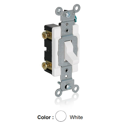 Leviton 1080-W, Low Voltage Momentary Contact Single Pole Single Throw Toggle Switch, Center Off, 3A 24VAC/DC, Self-Grounding, White