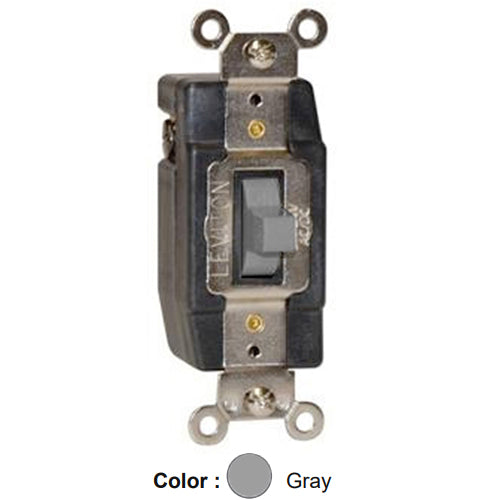 Leviton 1081-GY, Low Voltage Momentary Contact Single Pole Double Throw Toggle Switch, Center OFF, Industrial Grade, 3A 24VAC/DC, Self-Grounding, Back & Side Wired, Gray