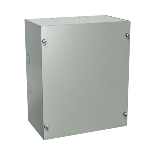 EXM 1100 DF060603, NEMA 1 Junction Box with Cover Secured by Screws, With Knockouts, Dimension 6'' x 6'' x 3'', IP 20, Mild Steel Painted ASA 61 Gray