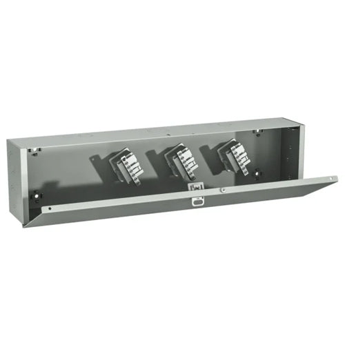 EXM 1100 T6604, NEMA 1 Splitter Trough with Padlockable Latch Cover, 4 Wire, 600 Amp, Dimension 72'' x 10'' x 6'', IP 20, Mild Steel Painted ASA 61 Gray