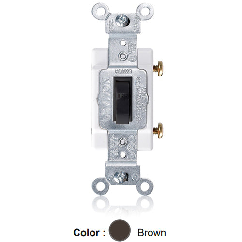 Leviton 1101-CB, Framed Single Pole Toggle Switch, Commercial Specification Grade, 15A 120/277V AC, Side Wire, Non-Grounding, Brown, 2 Packs