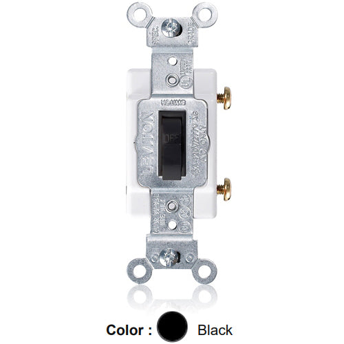 Leviton 1101-CE, Framed Single Pole Toggle Switch, Commercial Specification Grade, 15A 120/277V AC, Side Wire, Non-Grounding, Black, 2 Packs