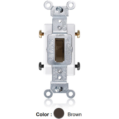 Leviton 1102-CB, Framed Double Pole Toggle Switch, Commercial Specification Grade, 15A 120/277V AC, Side Wire, Non-Grounding, Brown