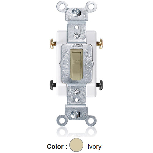 Leviton 1102-CI, Framed Double Pole Toggle Switch, Commercial Specification Grade, 15A 120/277V AC, Side Wire, Non-Grounding, Ivory