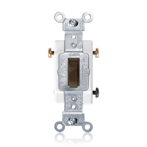 Leviton 1103-CB, Framed 3-Way Toggle Switch, Commercial Specification Grade, 15A 120/277V AC, Side Wire, Non-Grounding, Brown, 2 Packs