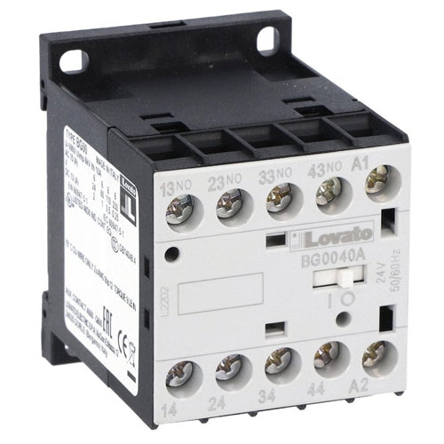 Lovato 11BG0040A57560, Control Relay with AC Coil 60Hz, BG00 Type, 575VAC, 4NO, Clamp Screw Terminal