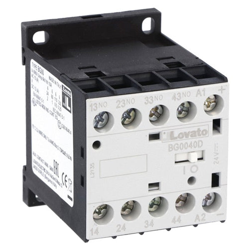 Lovato 11BG0040D110, Control Relay with DC Coil, BG00 Type, 110VDC, 4NO, Clamp Screw Terminal