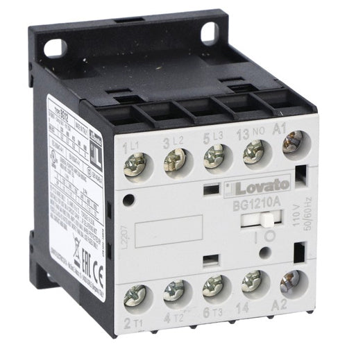 Lovato 11BG1210A02460, Three-Pole BG Series Mini Contactor, IEC Operating Current Ie (AC3) = 12A, AC Coil 60Hz, 24VAC, 1NO Auxiliary Contact