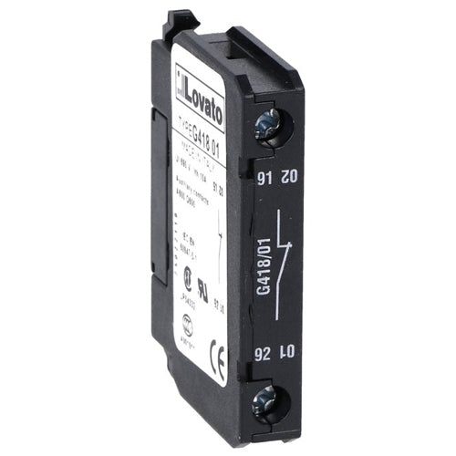 Lovato 11G41801, Auxiliary Contact for Front Lateral Mounting, Screw Terminals, For BF... Series Contactors, 1NC