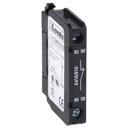 Lovato 11G41801D, Auxiliary Contact for Front Lateral Mounting, Screw Terminals, For BF... Series Contactors, 1LB (Late Break)