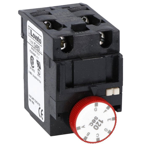 Lovato 11G485120, Delayed Auxiliary Contact 1NO+1NC (Pneumatic Operation) On Energisation for Front Centre Mounting, For BF... Series Contactors, On-Delay, 120S