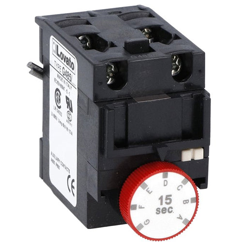 Lovato 11G48515, Delayed Auxiliary Contact 1NO+1NC (Pneumatic Operation) On Energisation for Front Centre Mounting, For BF... Series Contactors, On-Delay, 15S