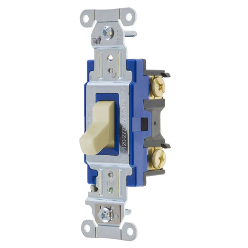 Hubbell 1203I, Hubbell-PRO Heavy Duty Industrial Toggle Switch, Three Way, 15A 120/277V AC, Ivory