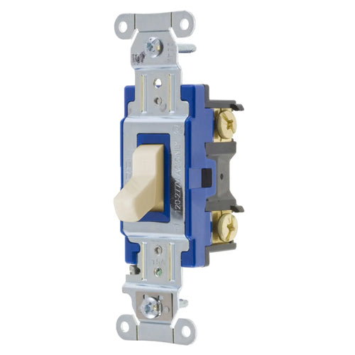 Hubbell 1203LA, Hubbell-PRO Heavy Duty Industrial Toggle Switch, Three Way, 15A 120/277V AC, Light Almond