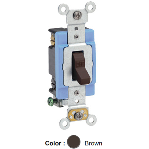 Leviton 1202-2, Standard Double Pole AC Quiet Toggle Switch, Extra Heavy-Duty Industrial Specification Grade, 15A 120/277V AC, Self Grounding, Back & Side Wired, Brown