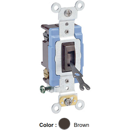 Leviton 1202-2L, Tamper-Resistant (Key) Locking Double Pole AC Quiet Toggle Switch, Extra Heavy-Duty Industrial Specification Grade, 15A 120/277V AC, Self Grounding, Back & Side Wired, Brown