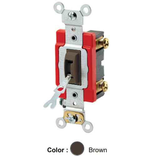 Leviton 1221-2L, Tamper-Resistant (Key) Locking Single-Pole AC Quiet Toggle Switch, Extra Heavy-Duty Industrial Specification Grade, 20A 120/277V AC, Self Grounding, Back & Side Wired, Brown