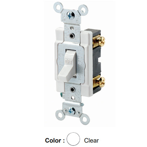 Leviton 1221-SW, Standard Single-Pole AC Quiet Toggle Switch, Heavy-Duty Industrial Specification Grade, 20A 120/277V AC, Self Grounding, Back & Side Wired, White