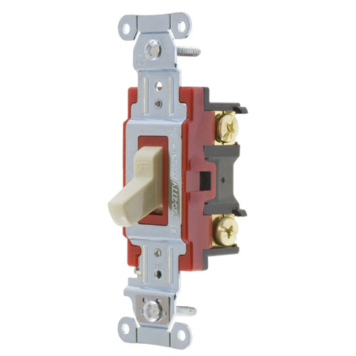 Hubbell 1221I, Hubbell-PRO Heavy Duty Industrial Toggle Switch, Single Pole, 20A 120/277V AC, Ivory