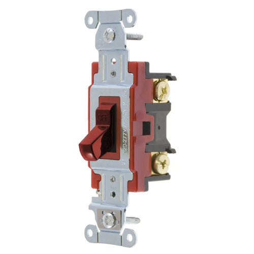 Hubbell 1224R, Hubbell-PRO Heavy Duty Industrial Toggle Switch, Four Way, 20A 120/277V AC, Red