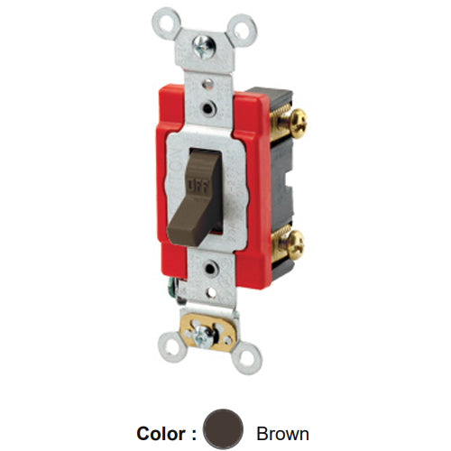 Leviton 1222-2, Standard Double Pole AC Quiet Toggle Switch, Extra Heavy-Duty Industrial Specification Grade, 20A 120/277V AC, Self Grounding, Back & Side Wired, Brown