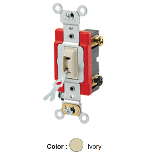 Leviton 1222-2IL, Tamper-Resistant (Key) Locking Double Pole AC Quiet Toggle Switch, Extra Heavy-Duty Industrial Specification Grade, 20A 120/277V AC, Self Grounding, Back & Side Wired, Ivory