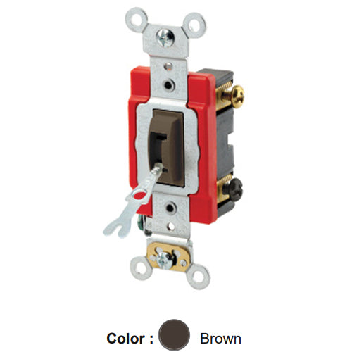 Leviton 1222-2L, Tamper-Resistant (Key) Locking Double Pole AC Quiet Toggle Switch, Extra Heavy-Duty Industrial Specification Grade, 20A 120/277V AC, Self Grounding, Back & Side Wired, Brown
