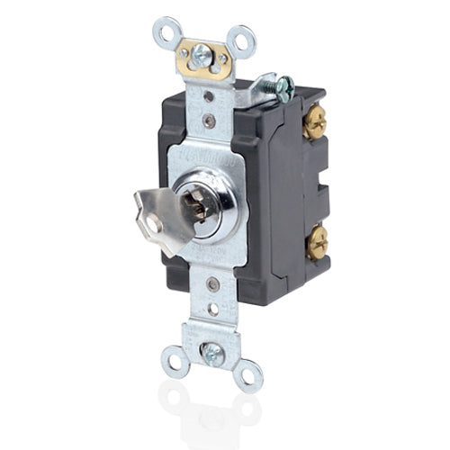 Leviton 1224-2KL, Key Locking 4-Way AC Quiet Toggle Switch, Extra Heavy-Duty Industrial Specification Grade, 20A 120/277V AC, Self Grounding, Back & Side Wired, Chrome