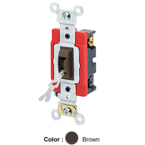 Leviton 1224-2L, Tamper-Resistant (Key) Locking 4-Way AC Quiet Toggle Switch, Extra Heavy-Duty Industrial Specification Grade, 20A 120/277V AC, Self Grounding, Back & Side Wired, Brown