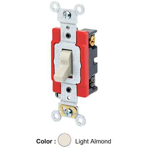 Leviton 1224-2T, Standard 4-Way AC Quiet Toggle Switch, Extra Heavy-Duty Industrial Specification Grade, 20A 120/277V AC, Self Grounding, Back & Side Wired, Light Almond