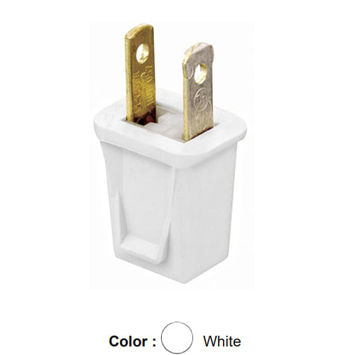 Leviton 123-PW, Polarized Straight Blade Plug, Residential Grade, 10A 125V, NEMA 1-15P, 2-Pole, 2-Wire, Non-Grounding, White, 2 Packs
