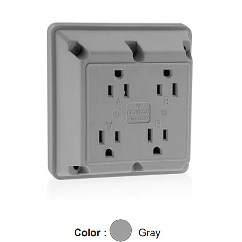 Leviton 1254-GY, 4-in-1 Quadruplex Receptacle, Heavy-Duty Industrial Specification Grade, 15A 125V, NEMA 5-15R, 2-Pole, 3-Wire, Side Wire Only, Gray