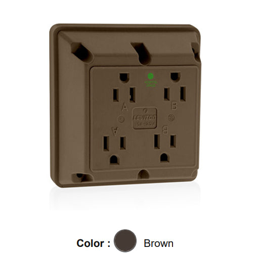 Leviton 1254-H, 4-in-1 Quadruplex Receptacle, Heavy-Duty Hospital Grade, 15A 125V, NEMA 5-15R, 2-Pole, 3-Wire, Side Wire Only, Brown