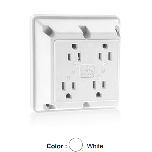 Leviton 1254-W, 4-in-1 Quadruplex Receptacle, Heavy-Duty Industrial Specification Grade, 15A 125V, NEMA 5-15R, 2-Pole, 3-Wire, Side Wire Only, White