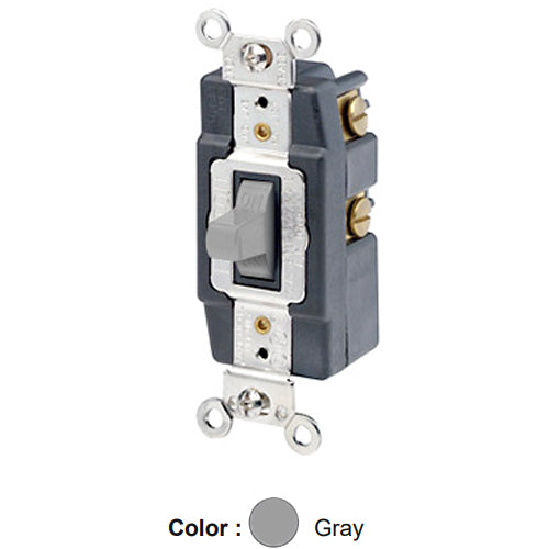 Leviton 1256-GY, Single-Pole Double Throw Toggle AC Quiet Switch, Momentary Contact, Center OFF, Extra Heavy Duty Industrial Specification Grade, Back & Side Wired, Self-Grounding, 15A 120/277V AC, Gray