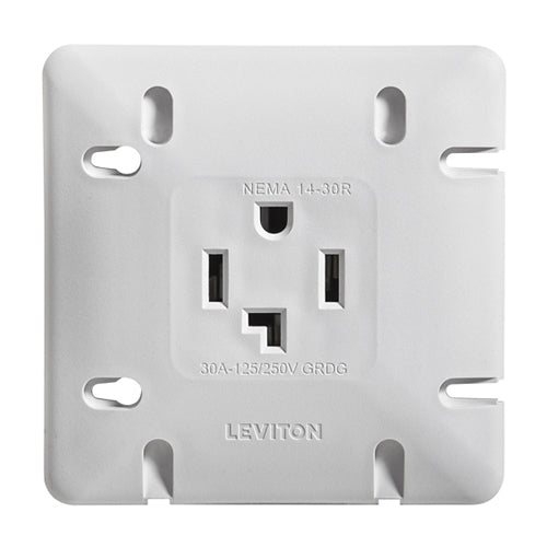 Leviton 1278-S30, Straight Blade Flush Mount Receptacle, Industrial Grade, 30A 125/250V, NEMA 14-30R, 3-Pole, 4 Wire, Grounding, Side Wired, 1-Piece Construction with integral 5.50''X 5.43'' Mounting Plate, White, 2 Packs