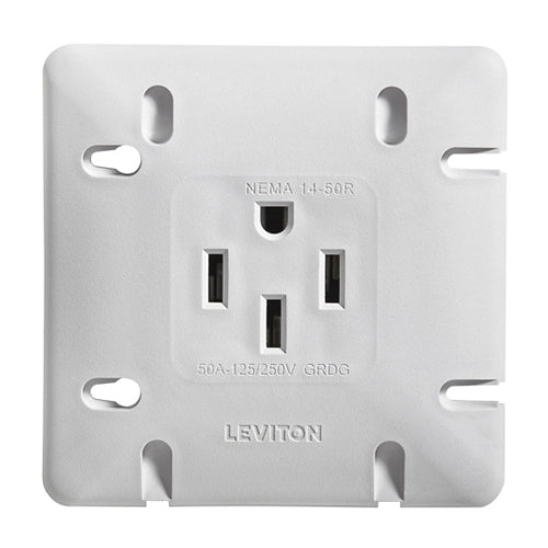 Leviton 1279-S50, Straight Blade Flush Mount Receptacle, Industrial Grade, 50A 125/250V, NEMA 14-50R, 3-Pole, 4 Wire, Grounding, Side Wired, 1-Piece Construction with integral 5.50''X 5.43'' Mounting Plate, White, 2 Packs
