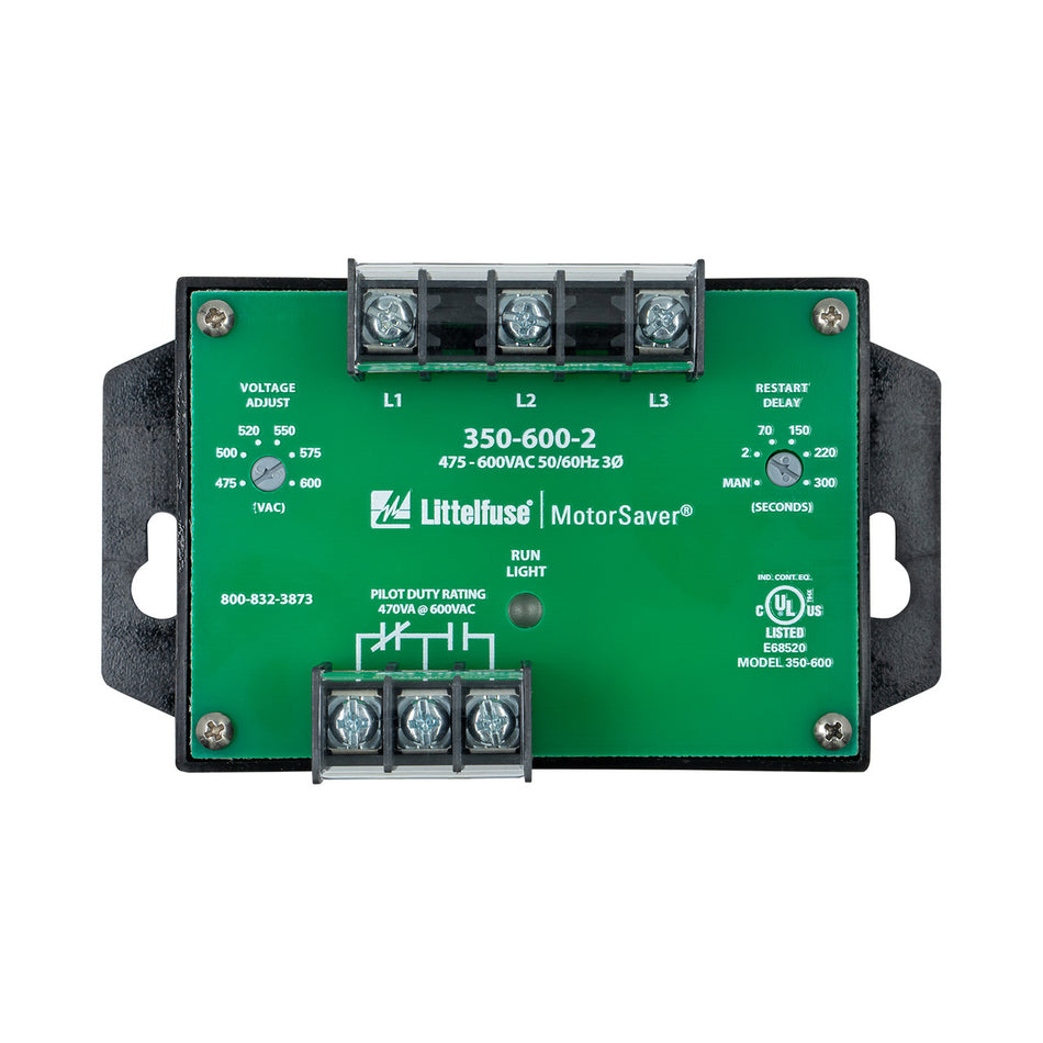 Littelfuse 35060028, 350 Series, 3-phase voltage/phase monitor, Voltage Asymmetry, Voltage Sensing AC 475 ~ 600VAC, DPDT (2 Form C)