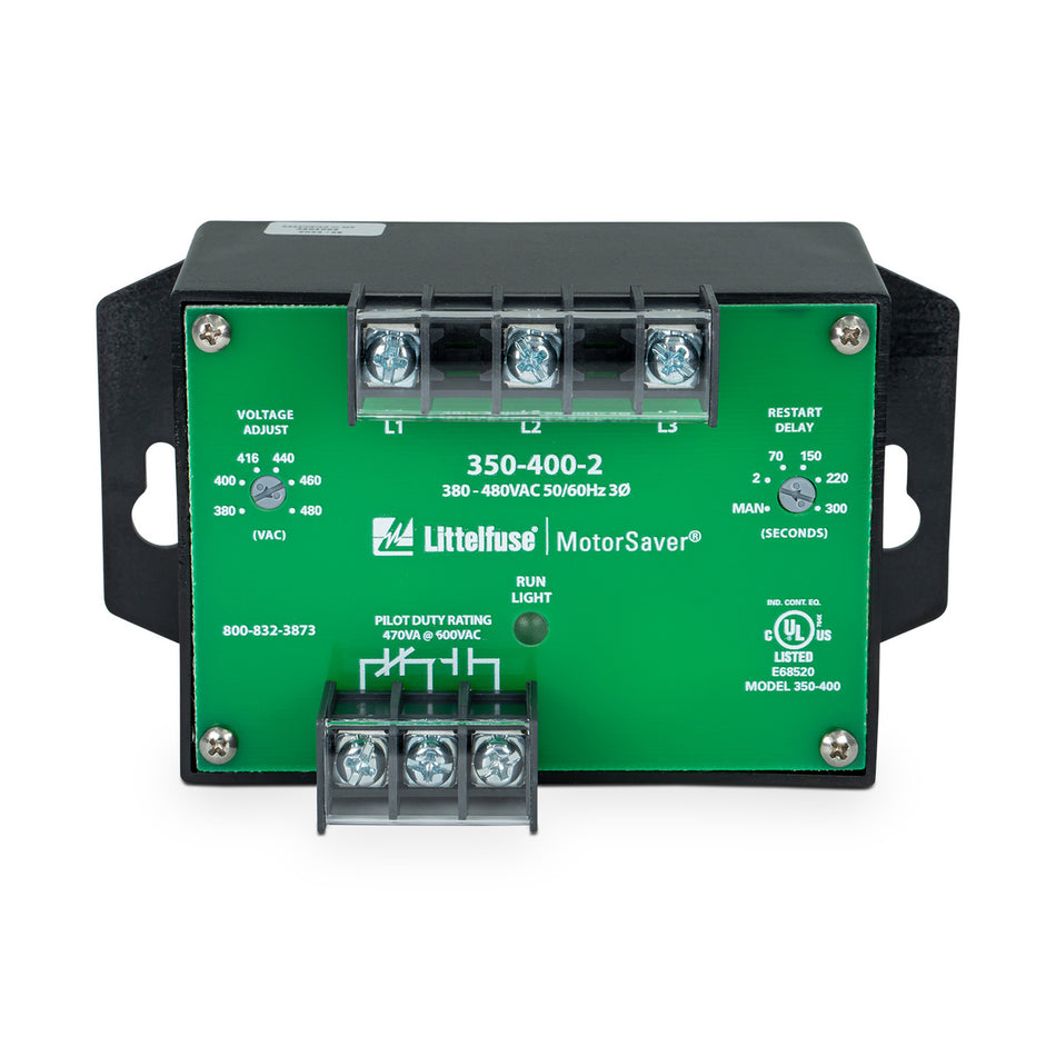 Littelfuse 3504002, 350 Series, 3-phase voltage/phase monitor, Voltage Asymmetry, Voltage Sensing AC 380 ~ 480VAC, SPDT (1 Form C)